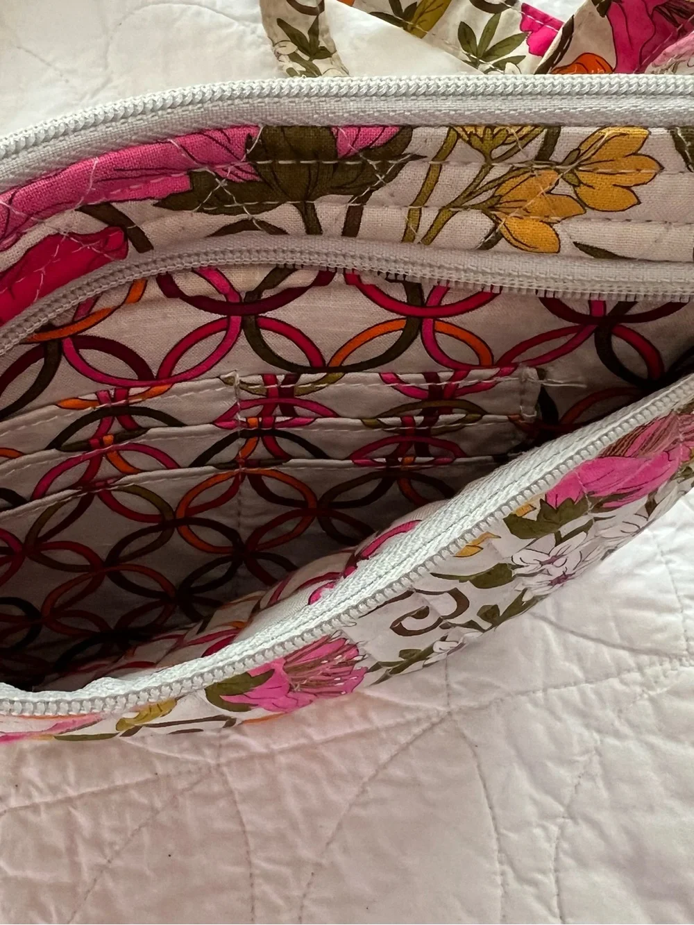 Vera Bradley Tea Garden Floral Quilted Crossbody - Pink, Orange & Cream Boho